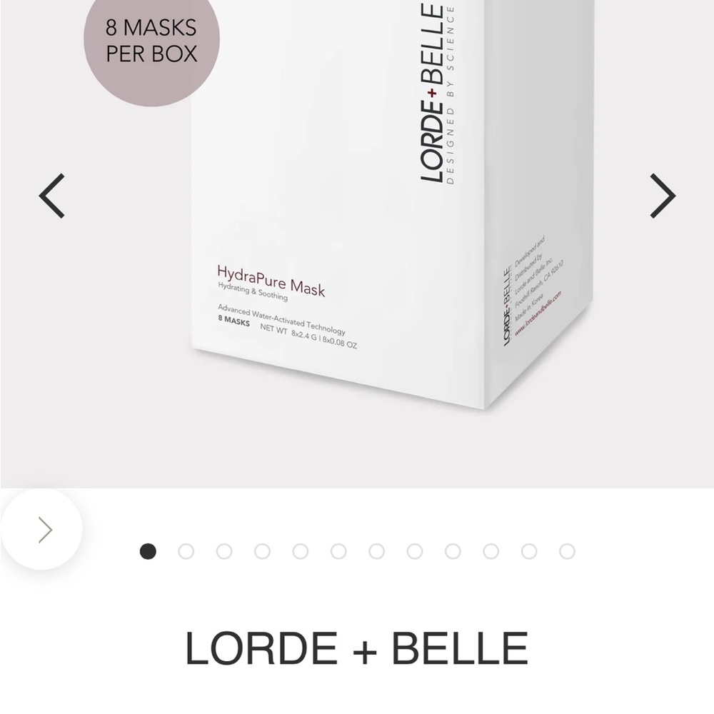 Lorde + Belle HydraPure Mask - White, 8 pieces  $99MSRP